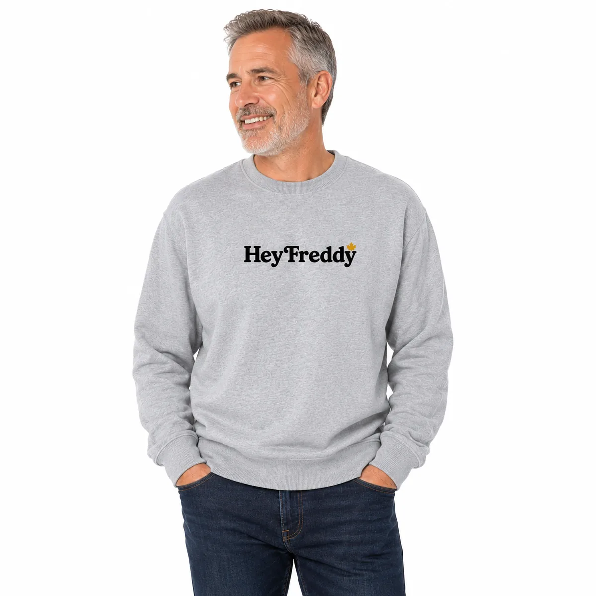 Heather-grey Hey Freddy dad sweater