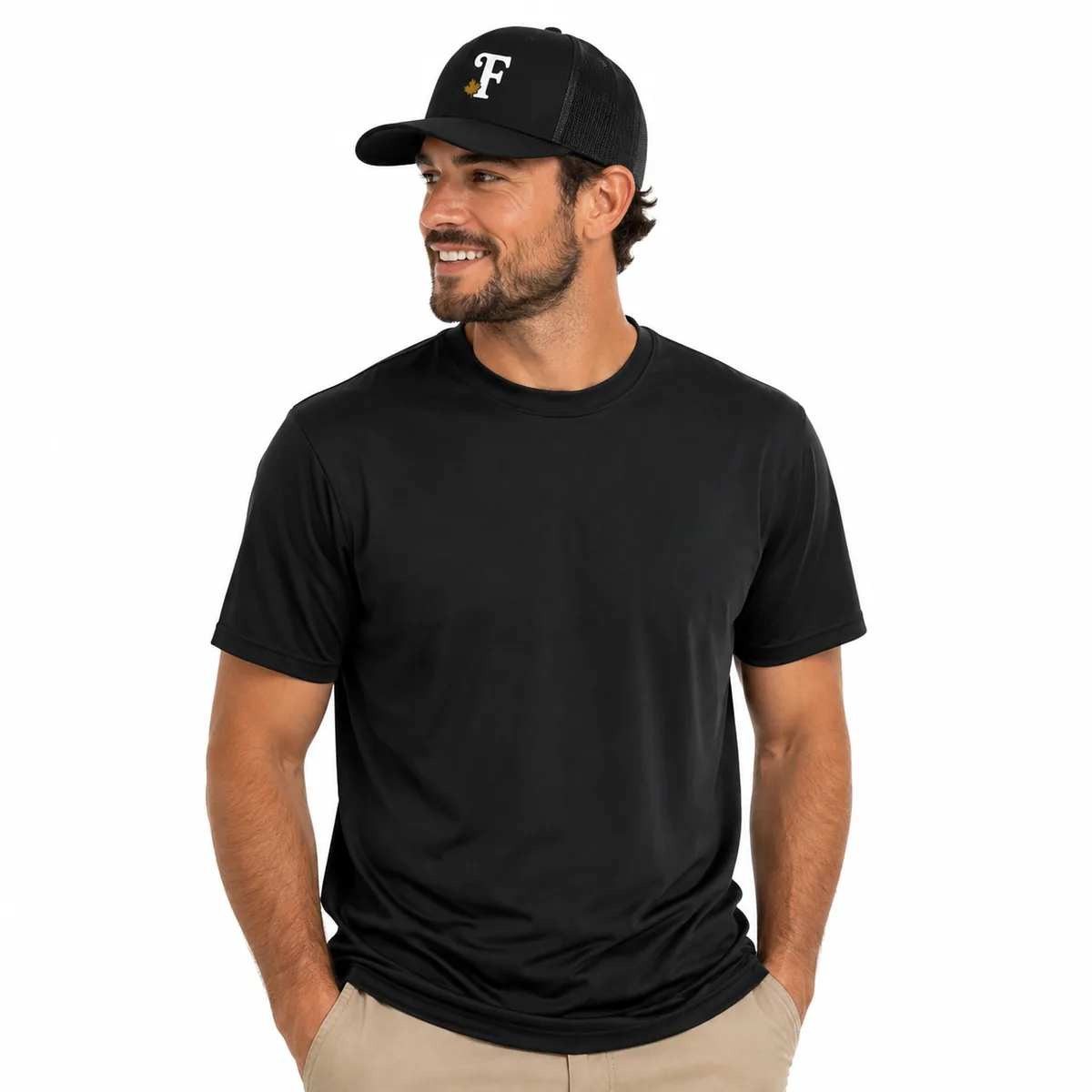 Black F trucker cap
