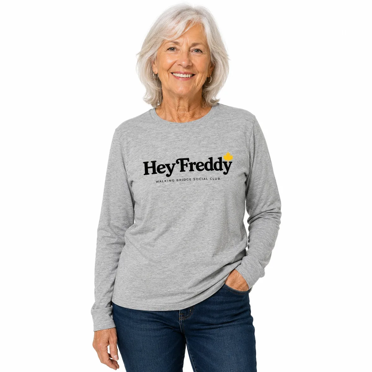 Heather-grey Hey Freddy long-sleeve, Walking Bridge Social Club