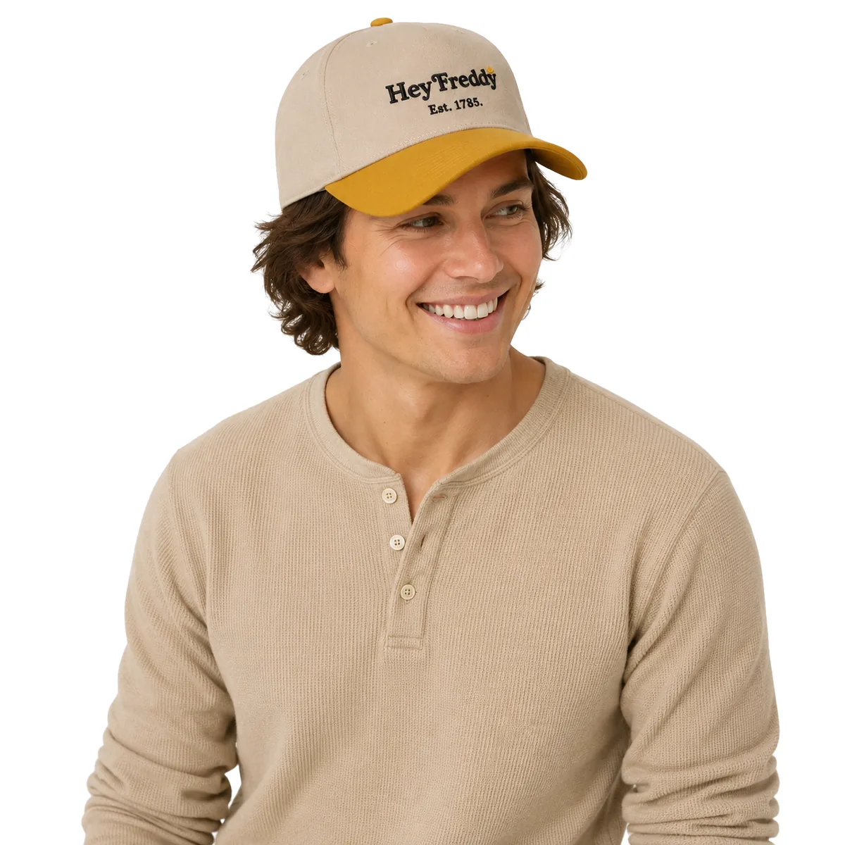Beige and gold Est. 1785 two-tone cap