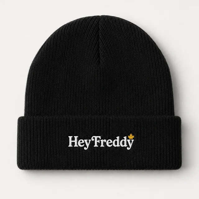 Tuque noire à revers avec le logo Hey Freddy brodé