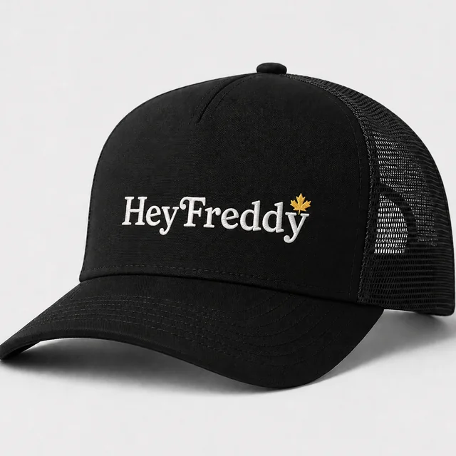 Casquette trucker noire avec dos en filet et logo Hey Freddy brodé